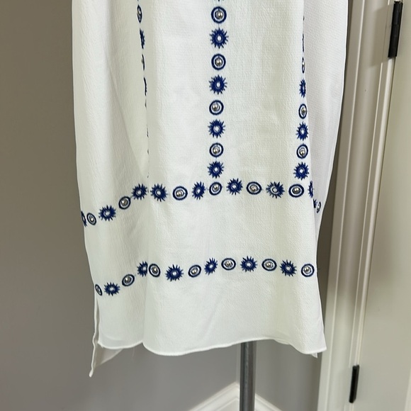 Shoshanna Simone Dress White Blue Embroidered Embellished Sz 10 NEW - Picture 5 of 11
